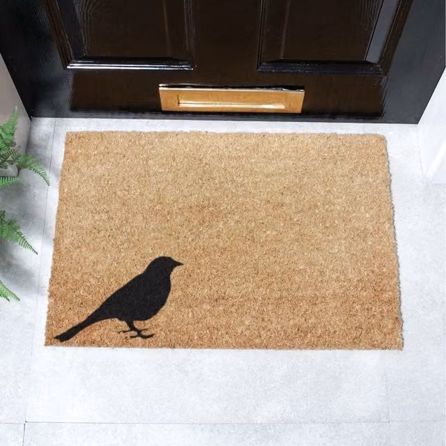 Artsy Mats Brown Bird Graphic Coir and Natural Rubber Non-Slip Weatherproof Rectangular Doormat