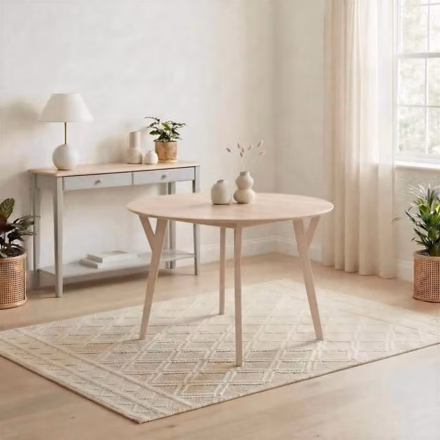 FurnitureboxUK Lynton Round Walnut Effect Wood 4-6 Seater Dining Table in White, W: 120 cm, D: 75 cm