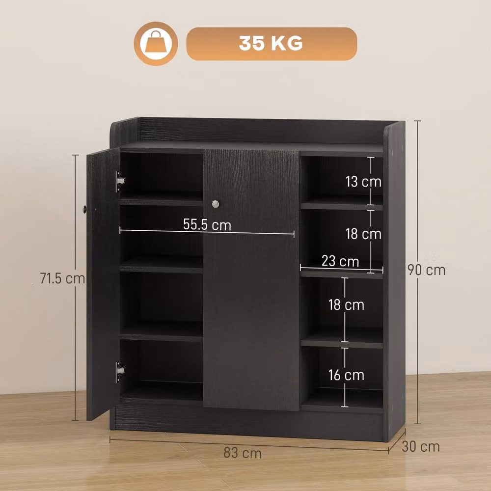 Wyld Haus Rala Black Modern Shoe Cabinet with 9 Shelves and 2 Hinged Doors, H 90 cm x W 30 cm x D 30 cm – 3