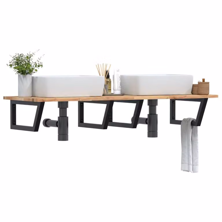 Berkfield Home Elegant Wall Mounted Basin Shelf in Brown Acacia Wood and Steel