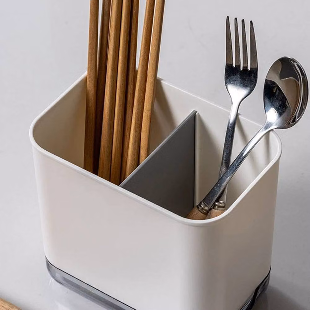 PAWNORA White Plastic Kitchen Cutlery Holder with Shelf, W/D/H: 15.0 x 10.0 x 14.0 cm – 2