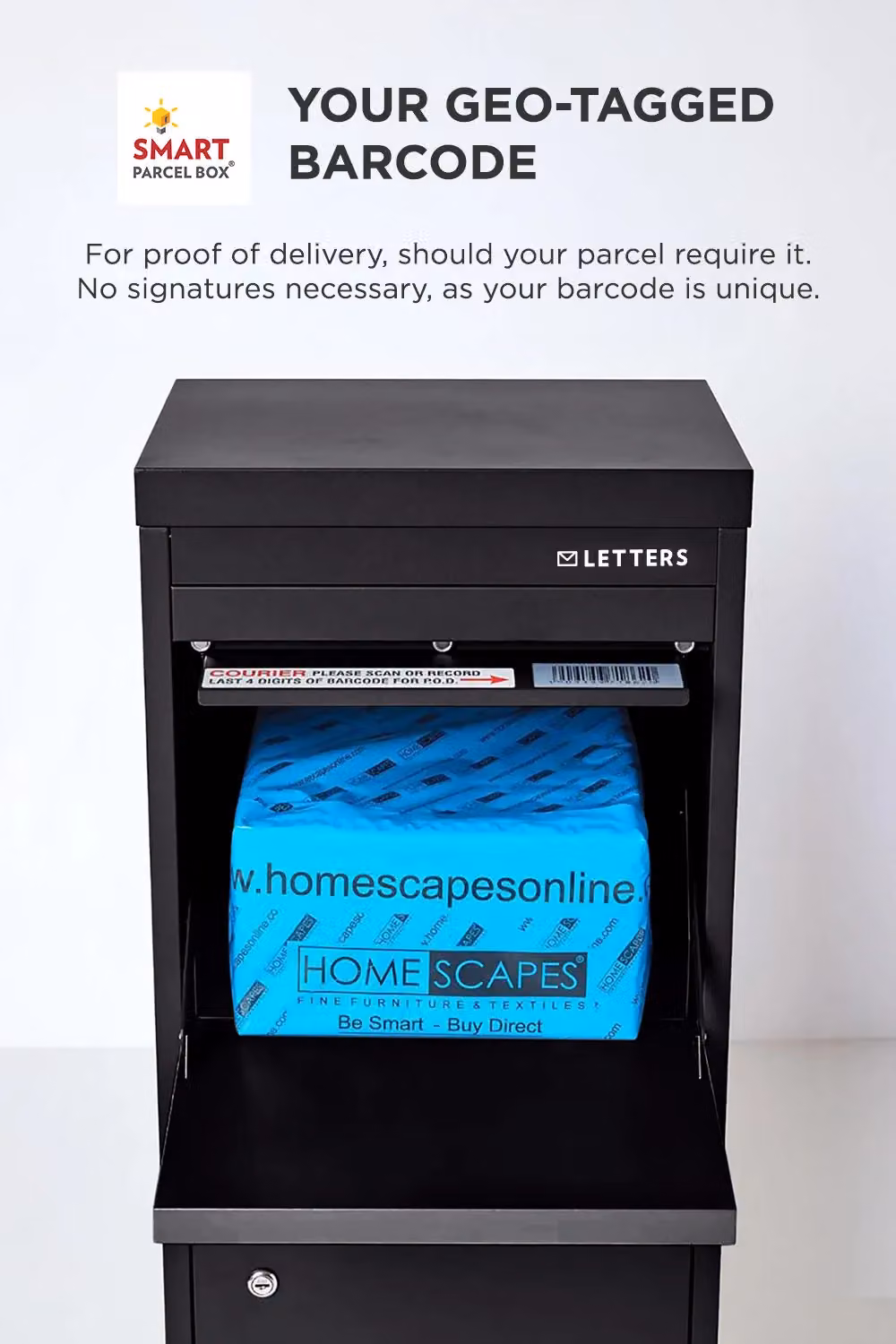 Homescapes Smart Parcel Box Large Front Access Secure Delivery Box in Black – 6