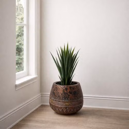 Leaf Large Composite Planter in Dark Brown and Black with Floral Design – 1