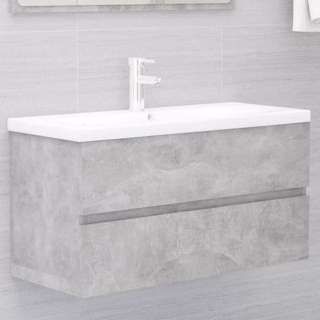 Berkfield Home Sink Cabinet in Concrete Grey, W/D/H: 90 x 38.5 x 45 cm