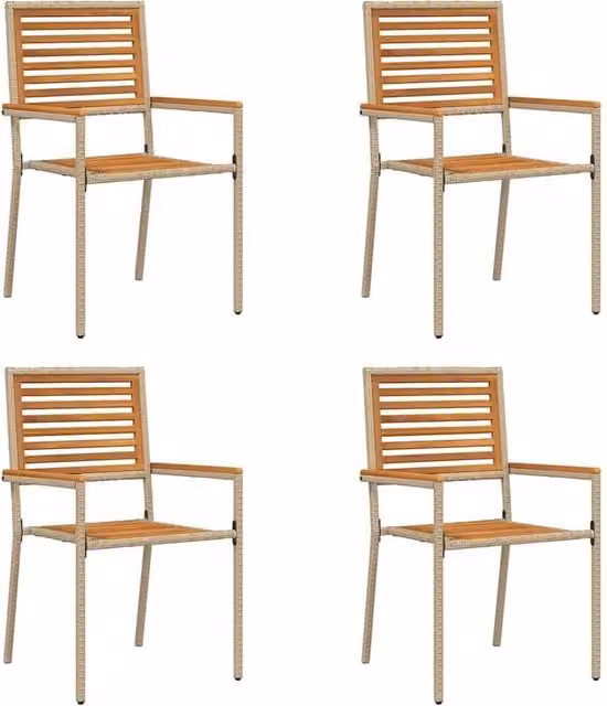 Berkfield Home Set of 4 Modern Outdoor Chairs in Cream with Acacia Wood and Powder Coated Steel, W/D/H: 54 x 56 x 90 cm