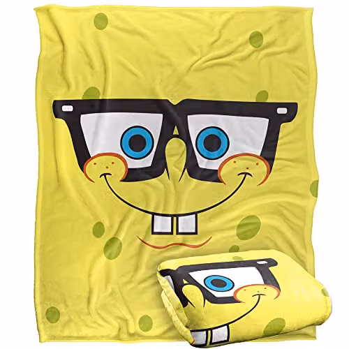 LOGOVISION Spongebob Winking Face Super Soft Fleece Throw Blanket, White, W: 152 cm, D: 127 cm