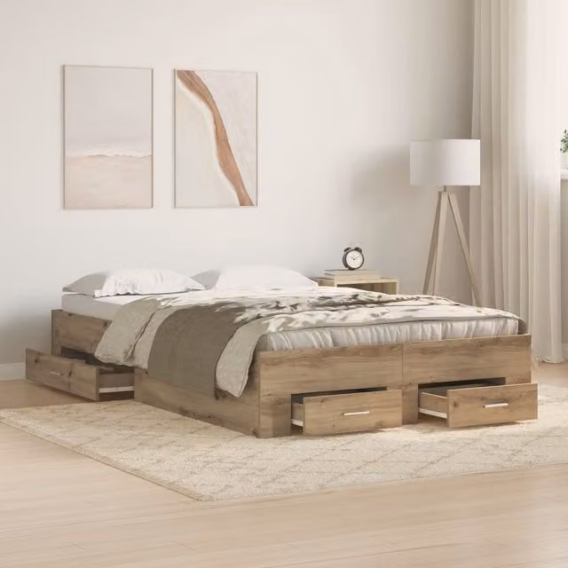 Berkfield Home Artisan Oak Bed Frame with Drawers, Brown, W: 120 cm, D: 190 cm