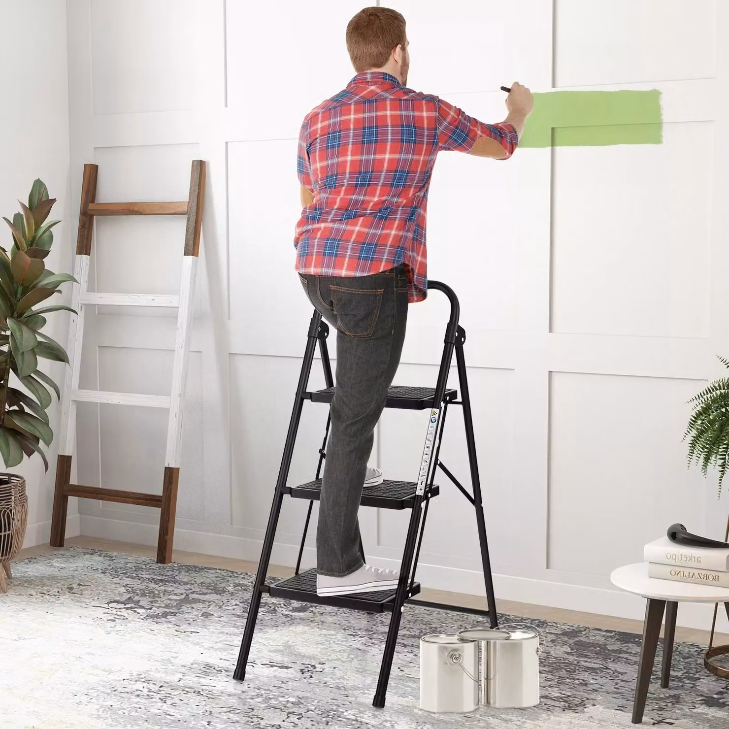 Costway 3 Step Foldable Metal Step Ladder in Black – 3