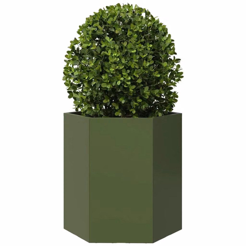 Berkfield Home Garden Hexagon Steel Planter Set, 2 Pieces, Green, W: 46 cm, D: 40 cm, H: 45 cm – 4