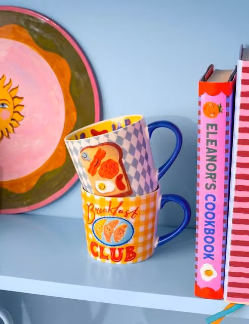 Eleanor Bowmer Set of 2 Breakfast Club and Sunny Side Up Ceramic Mugs, Multicolour