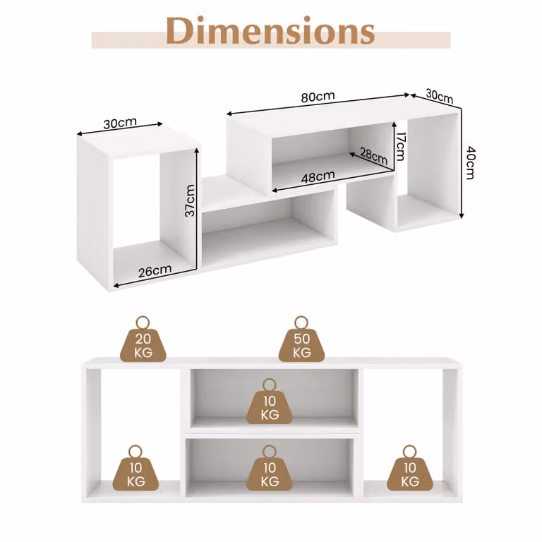 Costway 2 Piece White Console TV Stand and Media Table with Storage Shelf