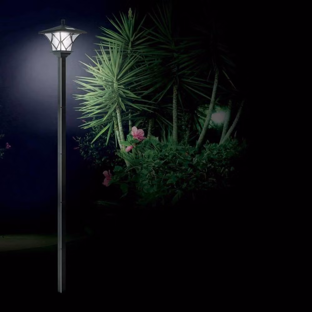 Vogrex Style Black Solar LED Garden Lamp Post with Classic Lantern Design – 3