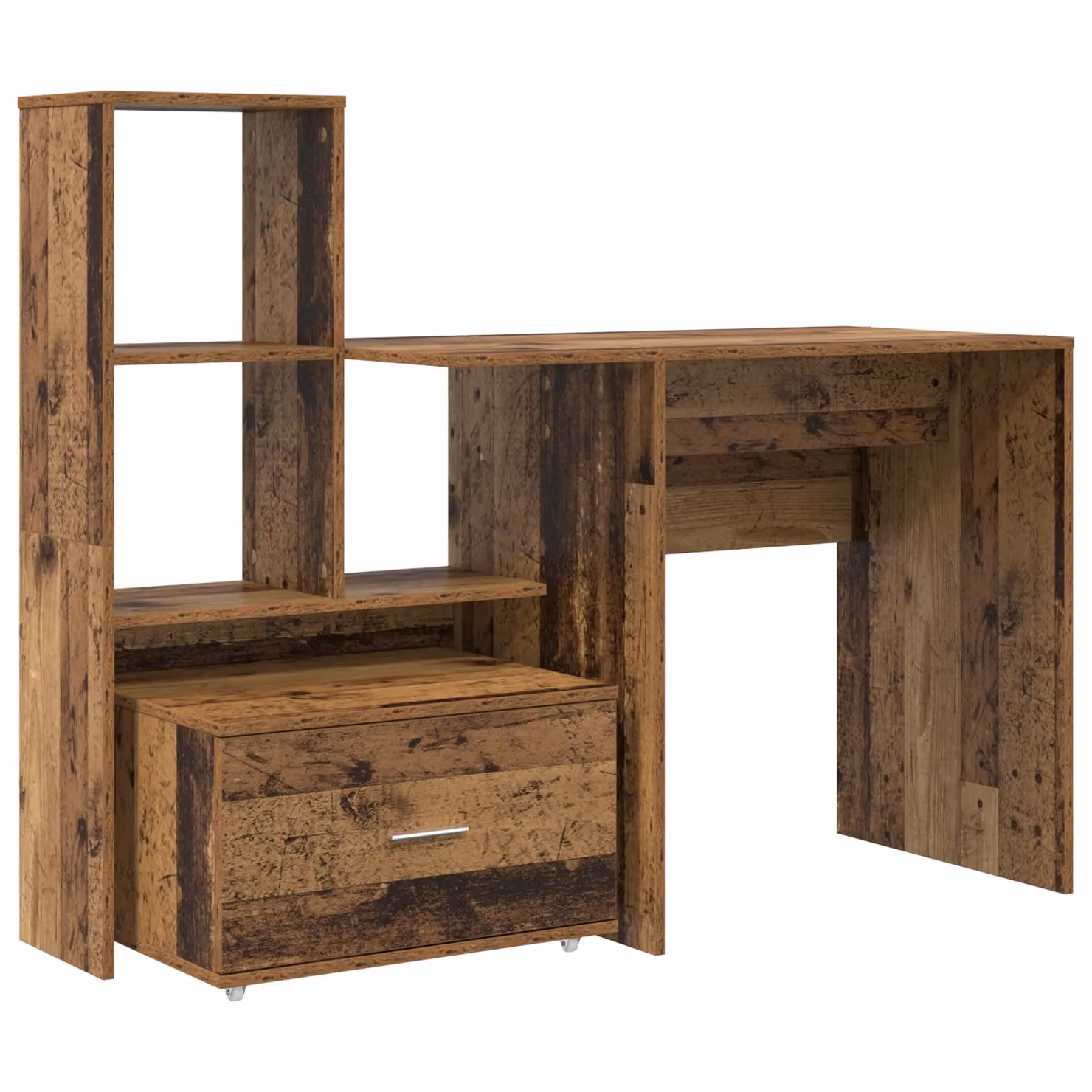 Berkfield Home Writing Desk with Drawer and Shelf in Brown Old Wood, W: 131.5 cm, D: 50 cm, H: 106.5 cm – 2