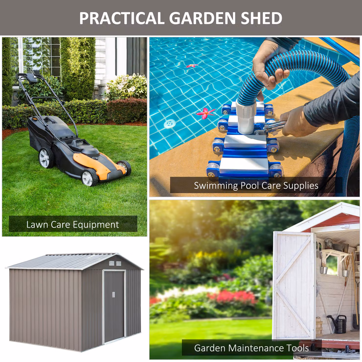 Outsunny Metal Garden Shed with Double Doors and Ventilation, Light Grey, W: 274 cm, D: 183 cm, H: 192 cm – 5