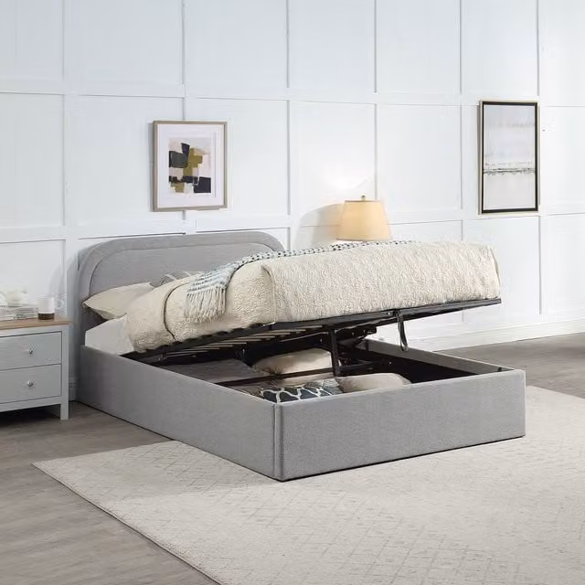 Home Treats Grey Upholstered Ottoman Bed Frame with Gas Lift Storage W/D/H: 180 x 200 cm