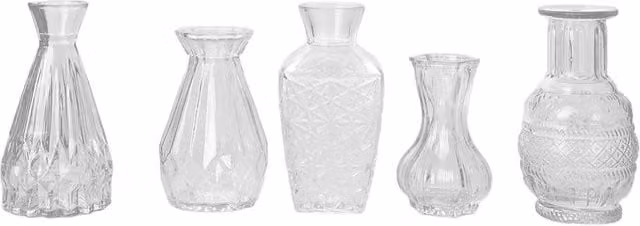 Living and Home Set of 5 Small Vintage Geometric Glass Bud Vases in Transparent