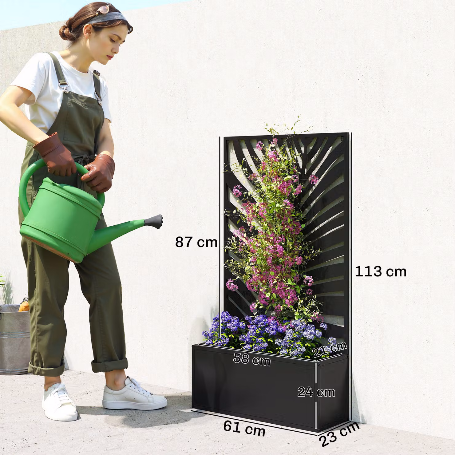 Outsunny Metal Garden Bed with Trellis and Privacy Screen, Black Raised Planter for Ornamental or Vegetable Gardens – 3