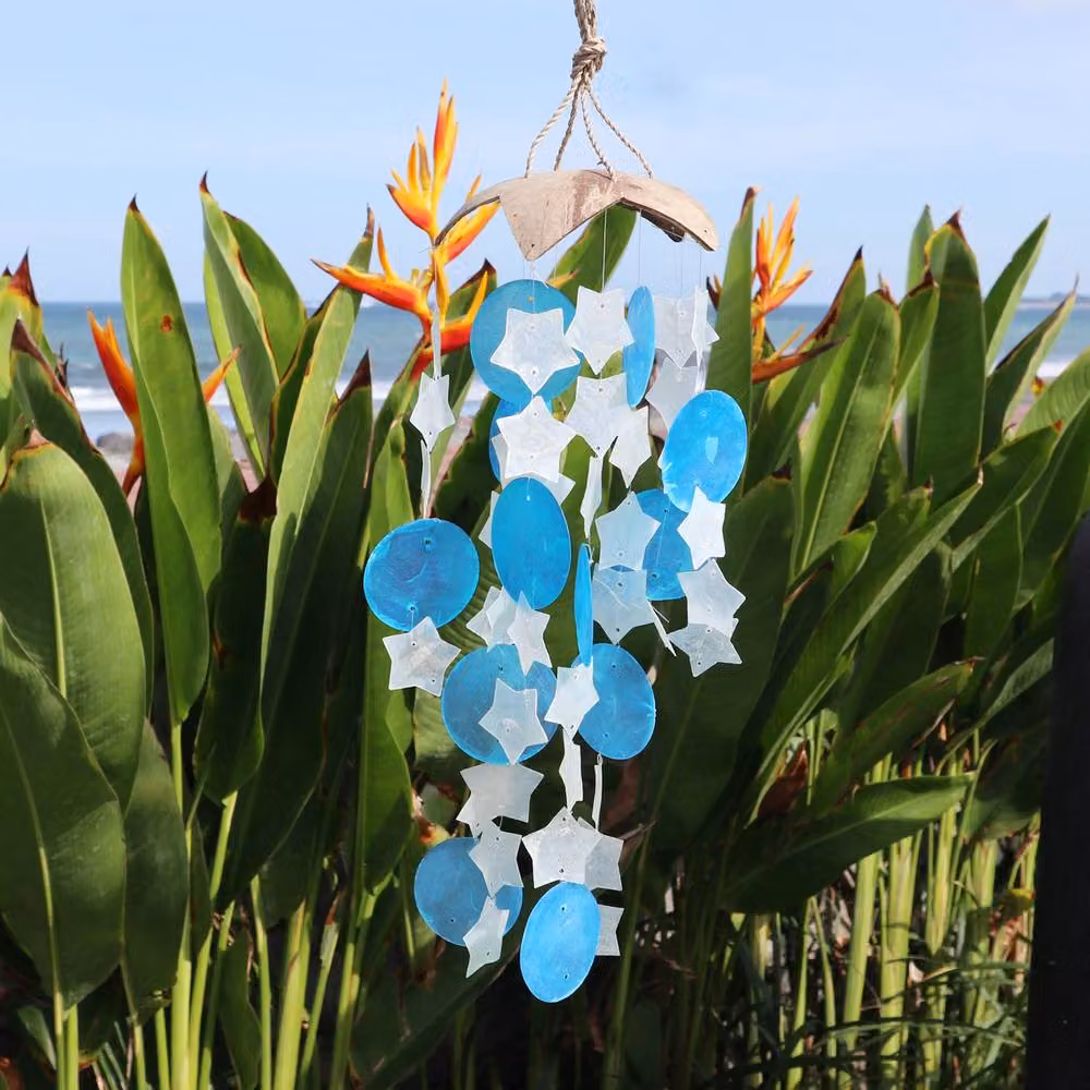 KDMD Coconut Hanging Windchimes with Blue and White Stars, Height: 30 cm – 2