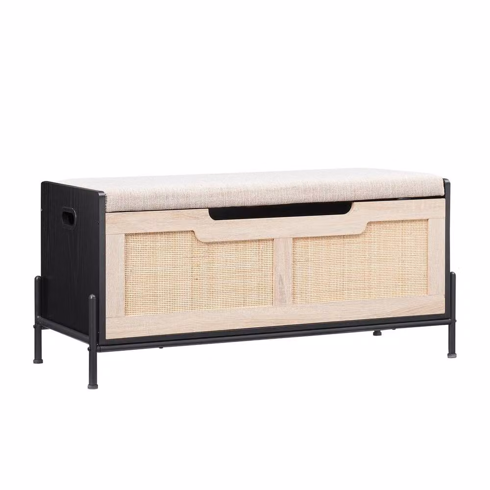VOGREX Black Rattan Entryway Storage Bench and Chest Trunk – 2