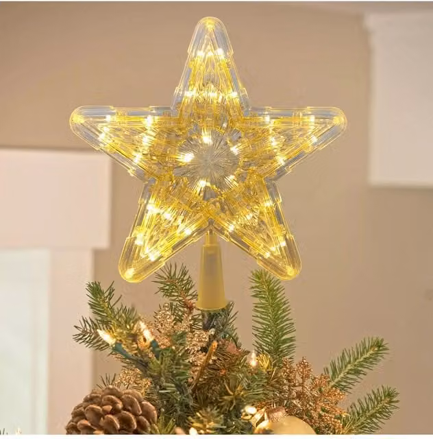 Living and Home Star Christmas Tree Topper with Warm White LED Lights, Battery-Operated, Clear