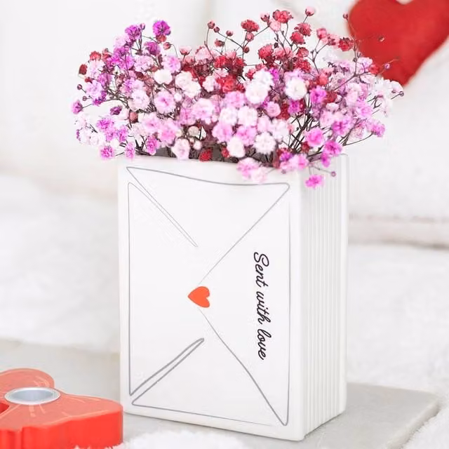 Uniqueful Love Letter Valentine's Day Ceramic Flower Vase in White
