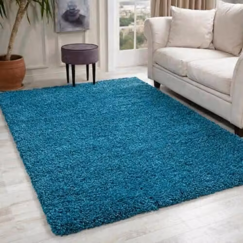 Serdim Rugs Plain Modern Petrol Blue Rectangular Area Rug, W: 120 cm, L: 170 cm
