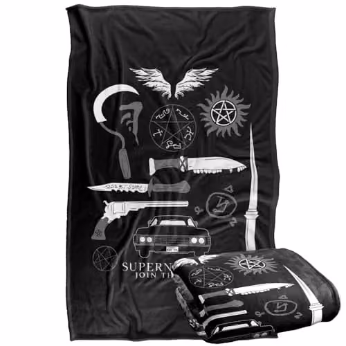 Warner Bros. Supernatural Icons Silky Touch Super Soft Fleece Throw Blanket, Multicolour, W: 91.44 cm x L: 147 cm