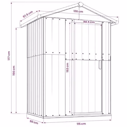 vidaXL Brown Galvanised Steel Garden Shed, W/D/H: 126 x 97.5 x 177 cm – 3