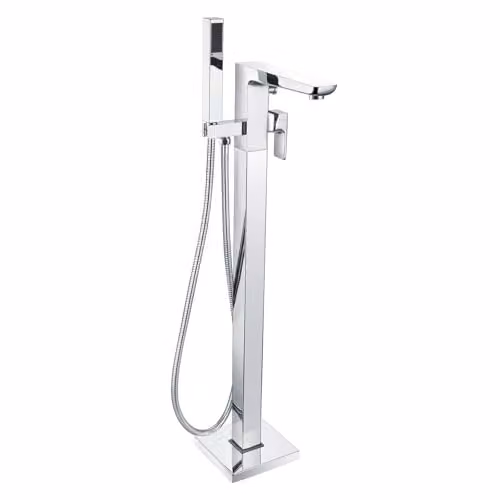 Nes Home Square Floorstanding Bath Shower Mixer Tap with Handset in Chrome