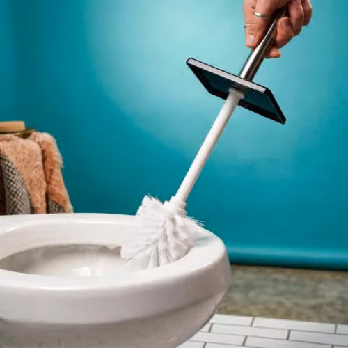 Harbour Housewares Black Square Toilet Brush and Holder Set of 2, Stainless Steel and Plastic Freestanding Bathroom Accessories with Enclosed Design – 4