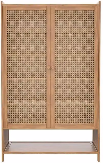 PAWNORA 7-Tier Shoe Rack Storage Cabinet with 2 Hinged Glass Doors in Natural Brown – 1