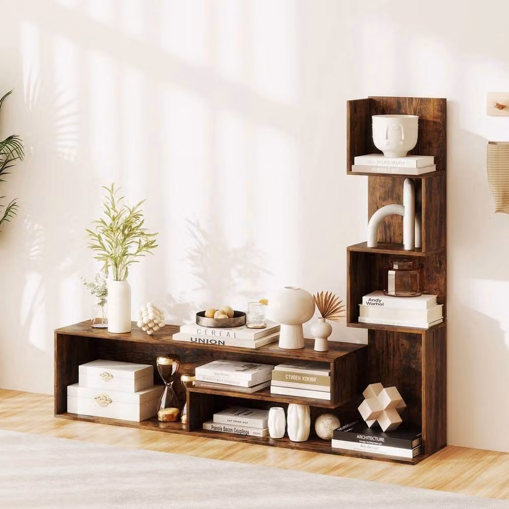 VOGREX Coffee Cube TV Stand with Open Compartments in Brown, Fits TVs up to 50 Inch, W: 145.0 cm, H: 121.0 cm – 3