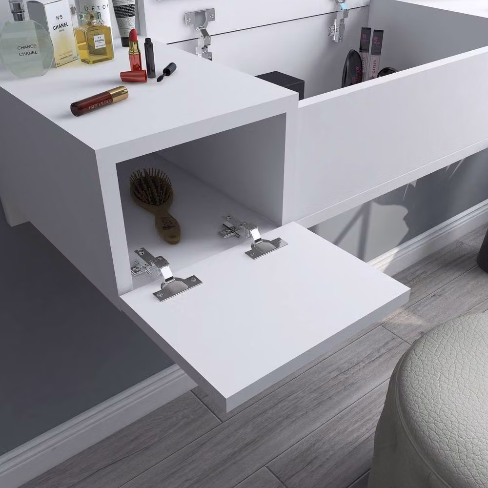 Destina Home Bertus Dressing Table Makeup Vanity with Wall Mounted Mirror and Storage, White, W/D/H: 100 x 39.1 x 33 cm – 4