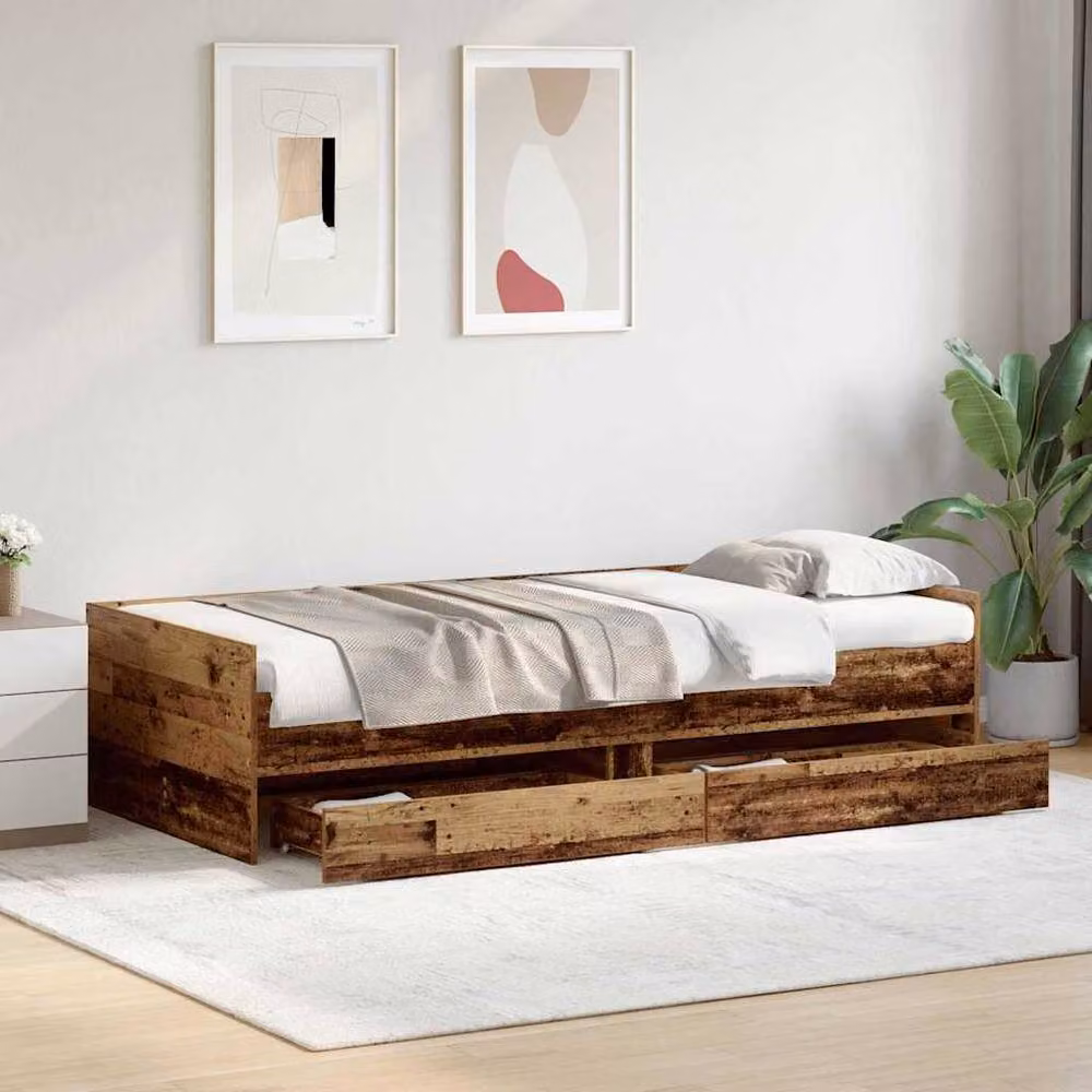 Berkfield Home Rustic Solid Pine Wood Bed Frame with Drawers, Brown, W: 100 cm, L: 200 cm – 3