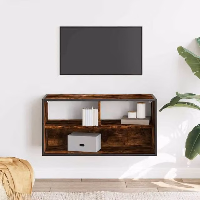 Berkfield Home TV Cabinet in Smoked Oak and Brown, W/D/H: 80 x 31 x 39.5 cm