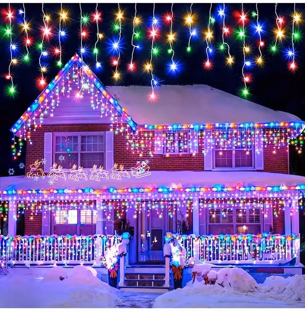 Living and Home Solar-Powered White LED Icicle String Lights with Remote Control and Dusk Sensor, 20m – 1