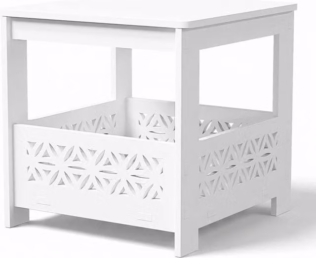 KORVIXA White 2-Tier Square Corner Table, W/D/H: 100 x 100 x 39.62 cm