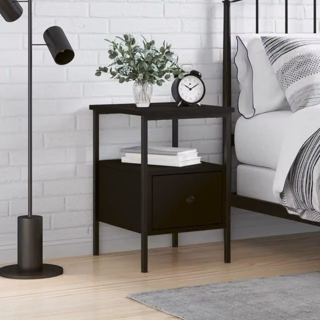 Berkfield Home Black Modern Bedside Cabinet W/D/H: 34 x 36 x 50 cm