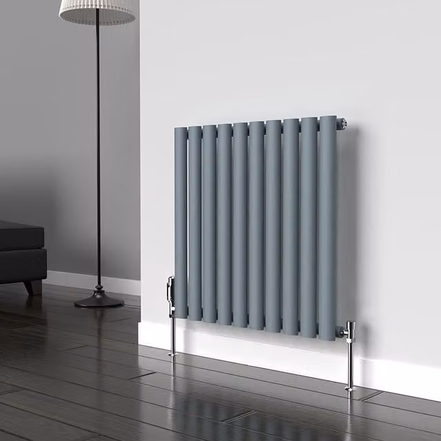 Lux Heat Oval Horizontal Single Wall Mounted Radiator, Pebble Grey, W: 60 cm, H: 54 cm