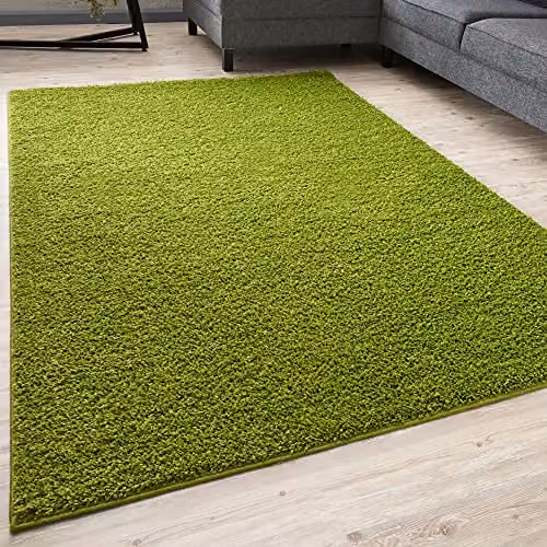 THE RUGS Green Plain Shaggy High Pile Rug, W: 80 cm, L: 150 cm