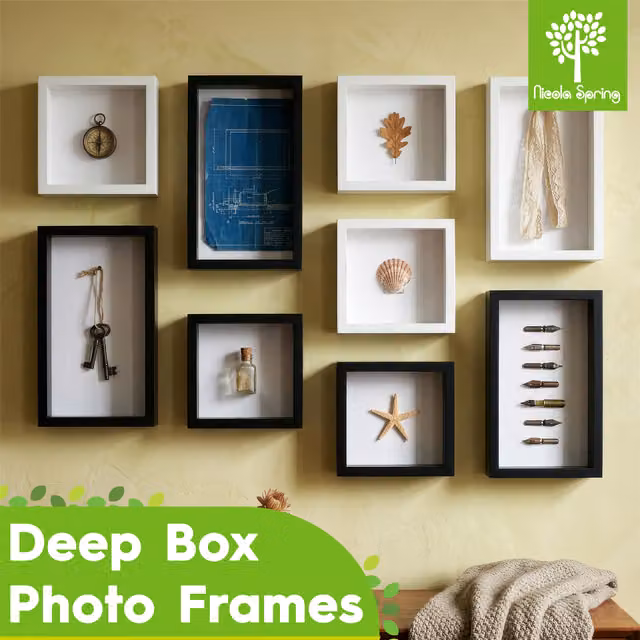 Nicola Spring Modern Rectangular 3D Deep Shadow Box Photo Frame, White, Set of 5, W/H: 10.16 x 15.24 cm – 2