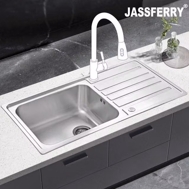 JASSFERRY Reversible Stainless Steel Kitchen Sink with Drainer in Silver – 1