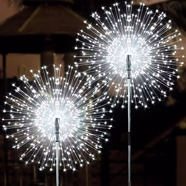 NESTLUNE Solar LED Firework Stake Starburst Lights in Cool White, 2 Pack