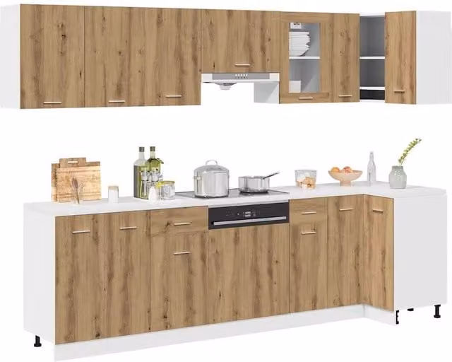 Berkfield Home 11 Piece Artisan Oak Kitchen Cabinet Set in Brown