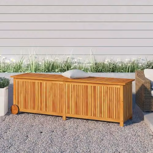 vidaXL Garden Storage Box with Wheels in Brown Rustic Acacia Wood W/D/H: 150 x 50 x 58 cm – 2