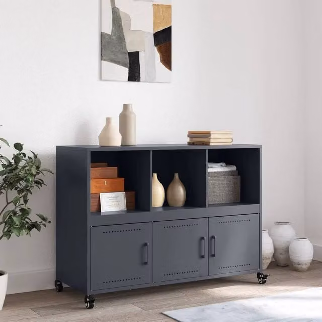 Berkfield Home Anthracite Metal Sideboard in Dark Grey, W/D/H: 100.5 x 39 x 72 cm