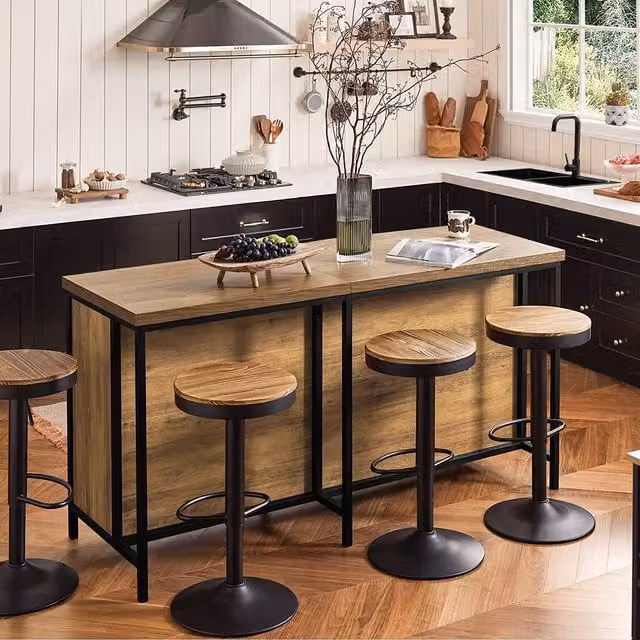 SoBuy Industrial Long Worktop Kitchen Island in Brown and Black with Matt Wood Finish