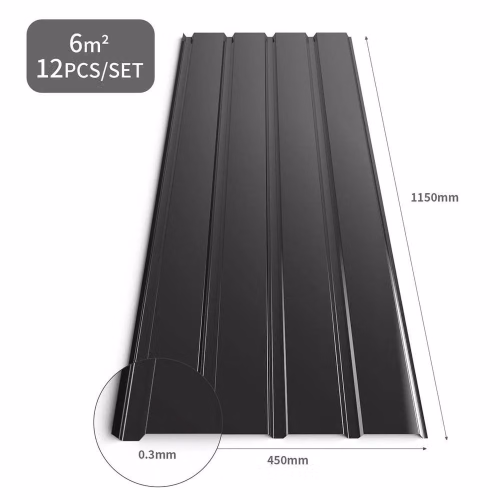 KORVIXA 12 Piece Corrugated Metal Roof Sheets in Black, W: 100 cm, H: 300 cm – 1