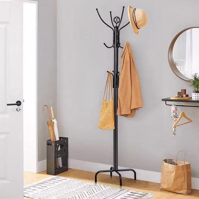 KORVIXA Matt Black Metal Free Standing Coat Rack and Hat Hanger, Height: 90 cm – 1