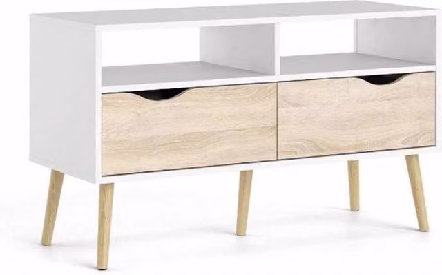 FORGEVIO Scandinavian Style TV Entertainment Stand in White, Fits up to 42 inch TVs – 1